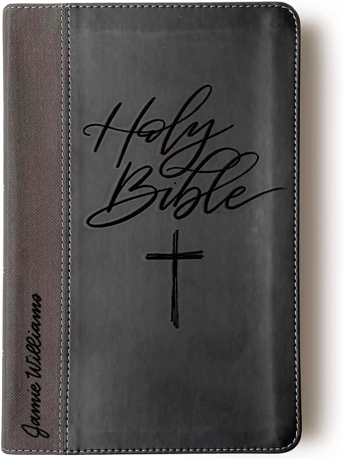 Hand Lettered and Laser Engraved NIV Black/Gray Leathersoft Bible, Custom Name Engraving Available, Personalized Gift for Wedding, Baptism, Graduation or Birthday