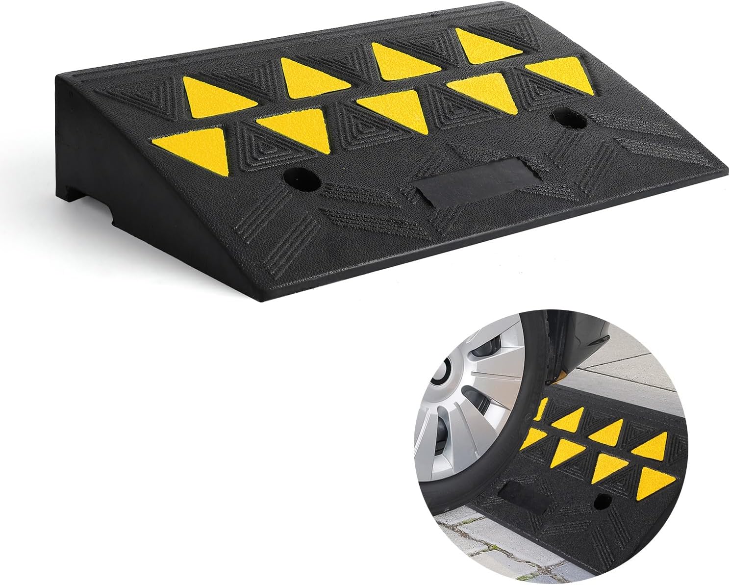 GarveeTech Rubber Curb Ramp, 4.1" Rise Height Sidewalk Curb Ramp, 13" Width 19" Length Driveway Ramp or Forklifts, Trucks, Buses, Cars, Wheelchairs, Bikes