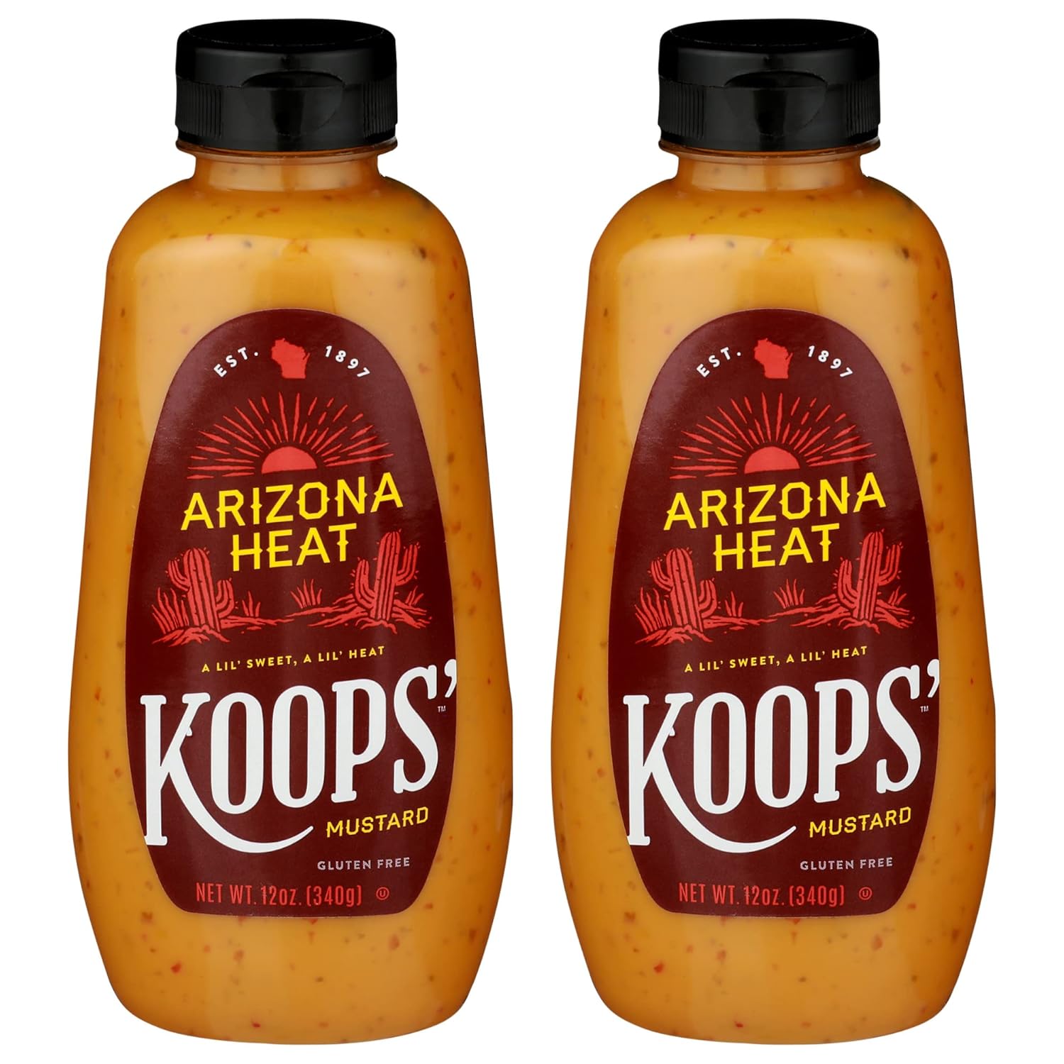Koops' Arizona Heat Mustard – Sweet and Spicy Mustard, Gluten-Free, Kosher, Made in USA, From Quality Mustard Seeds, Hot Mustard Sauce – 12 Oz, Pack of 2