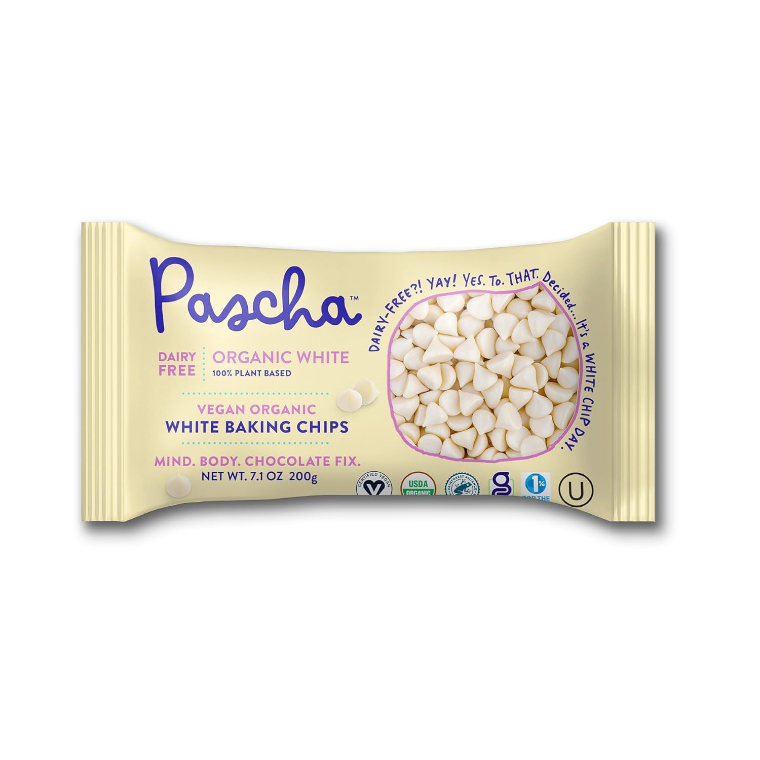 Pascha Organic Vegan White Baking Chips - Dairy-Free Alternative - Rice-Based Bulk Baking Chocolate - Allergen-Free & Plant-Based - Rainforest Alliance Certified Cocoa Butter, (Pack of 6)