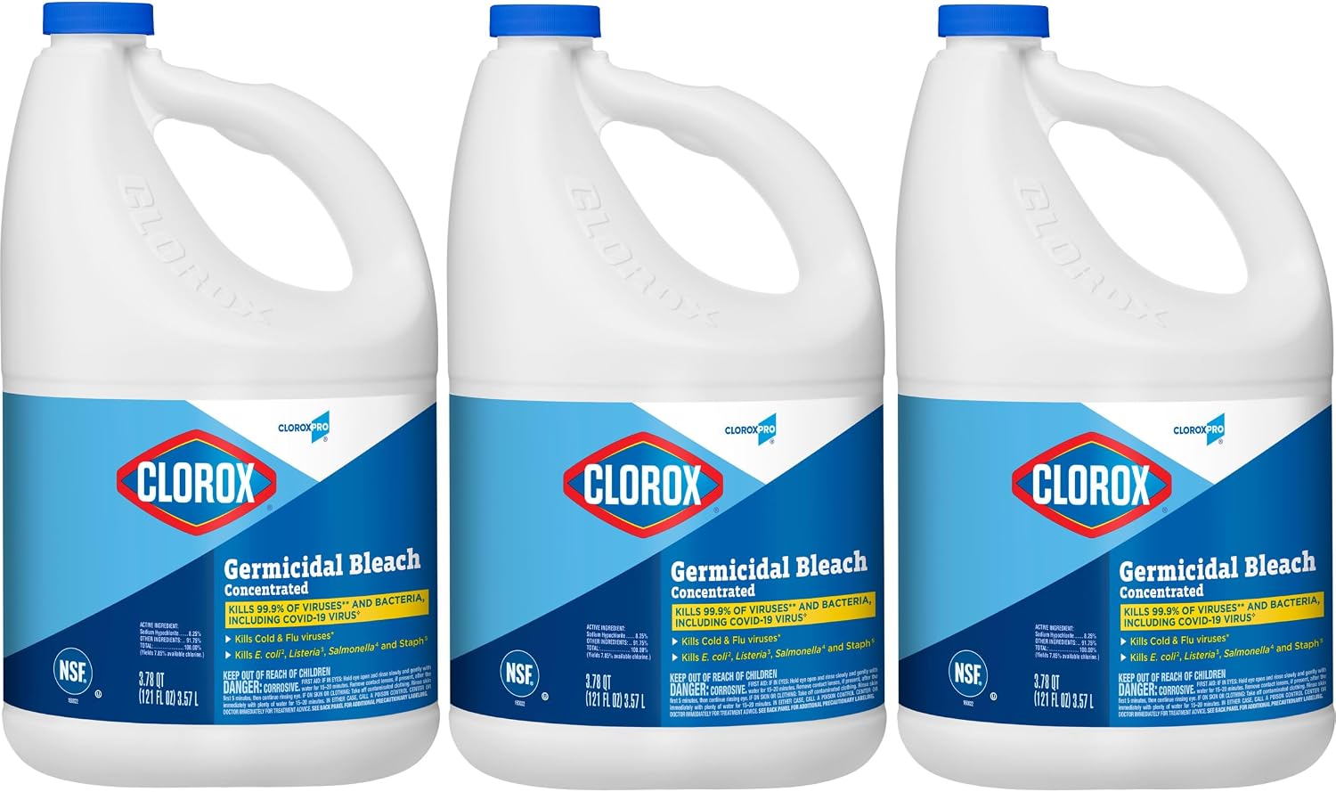 CloroxPro Clorox Germicidal Bleach, 121 Ounce Bottle, Pack of 3 (Package May Vary)