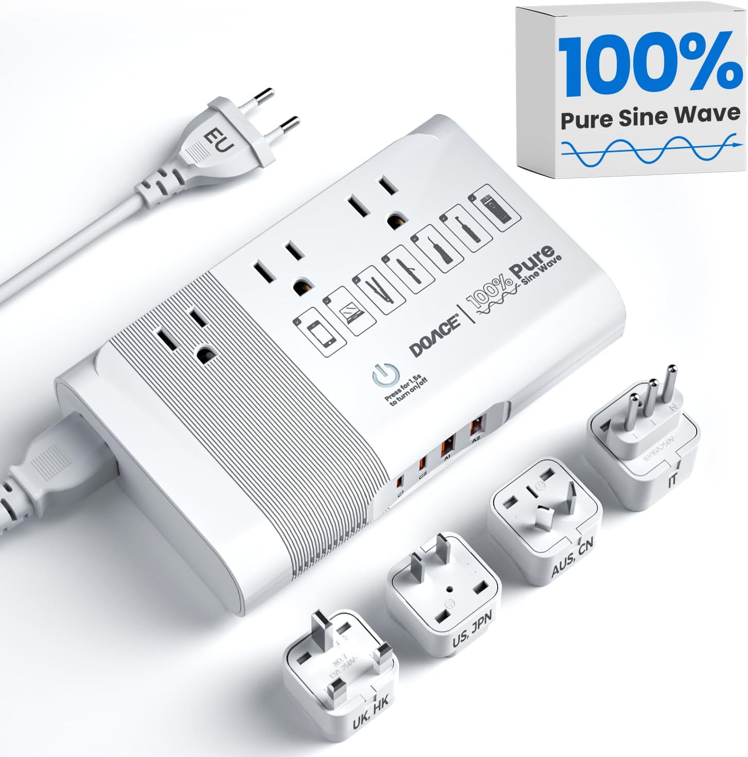 [Game-Changer] DOACE 500W Max 220V to 110V Converter, 50Hz to 60Hz Voltage Converter for European Travel, 100% Pure Sine Wave Power Converter US to Europe for CPAP Hair Straightener Laptop Cell Phone