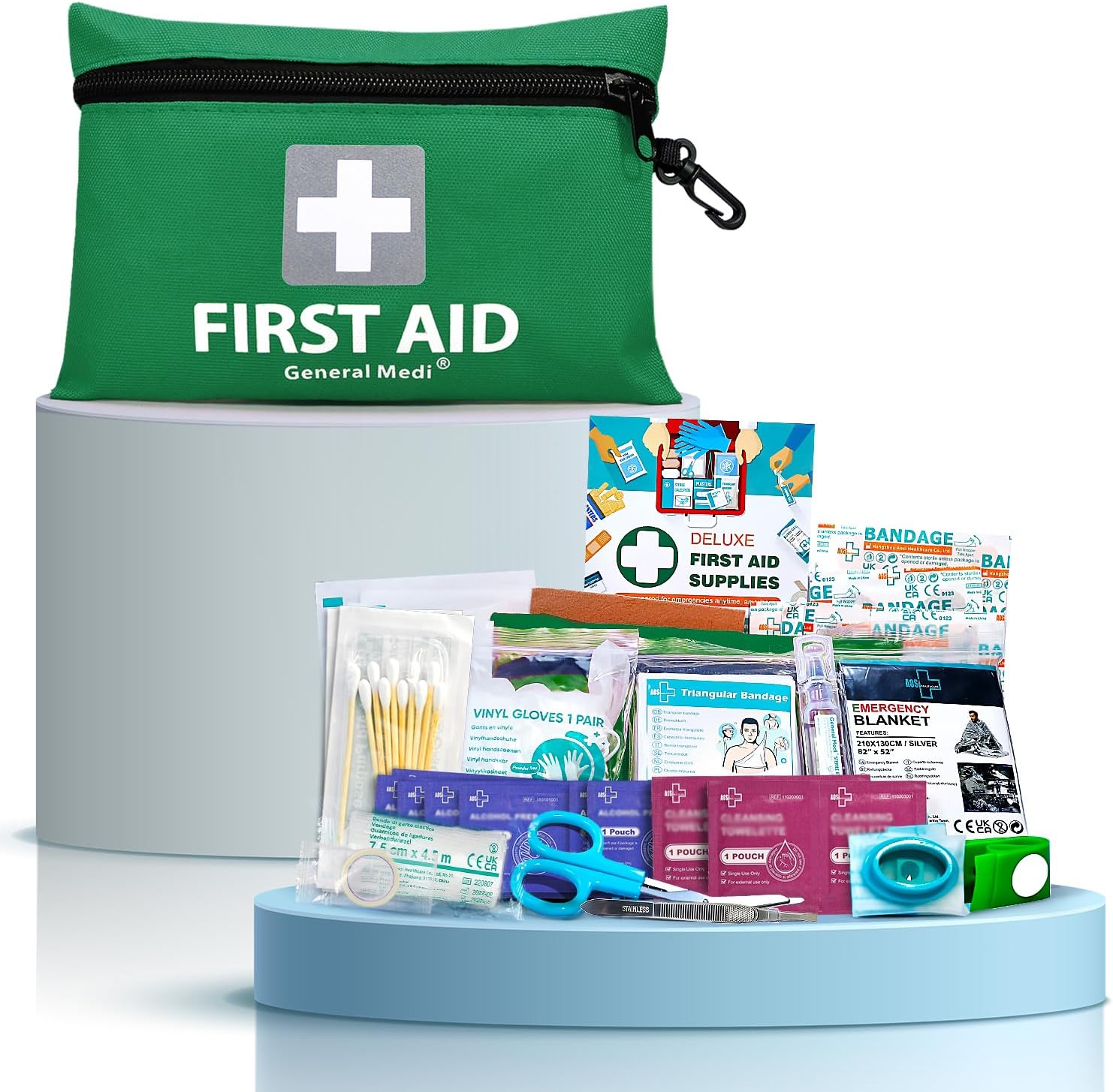 General Medi Mini First Aid Kit, 92 Pieces Small First Aid Kit - Includes Emergency Foil Blanket, Scissors for Travel, Home, Office, Vehicle, Camping, Workplace & Outdoor (Green)