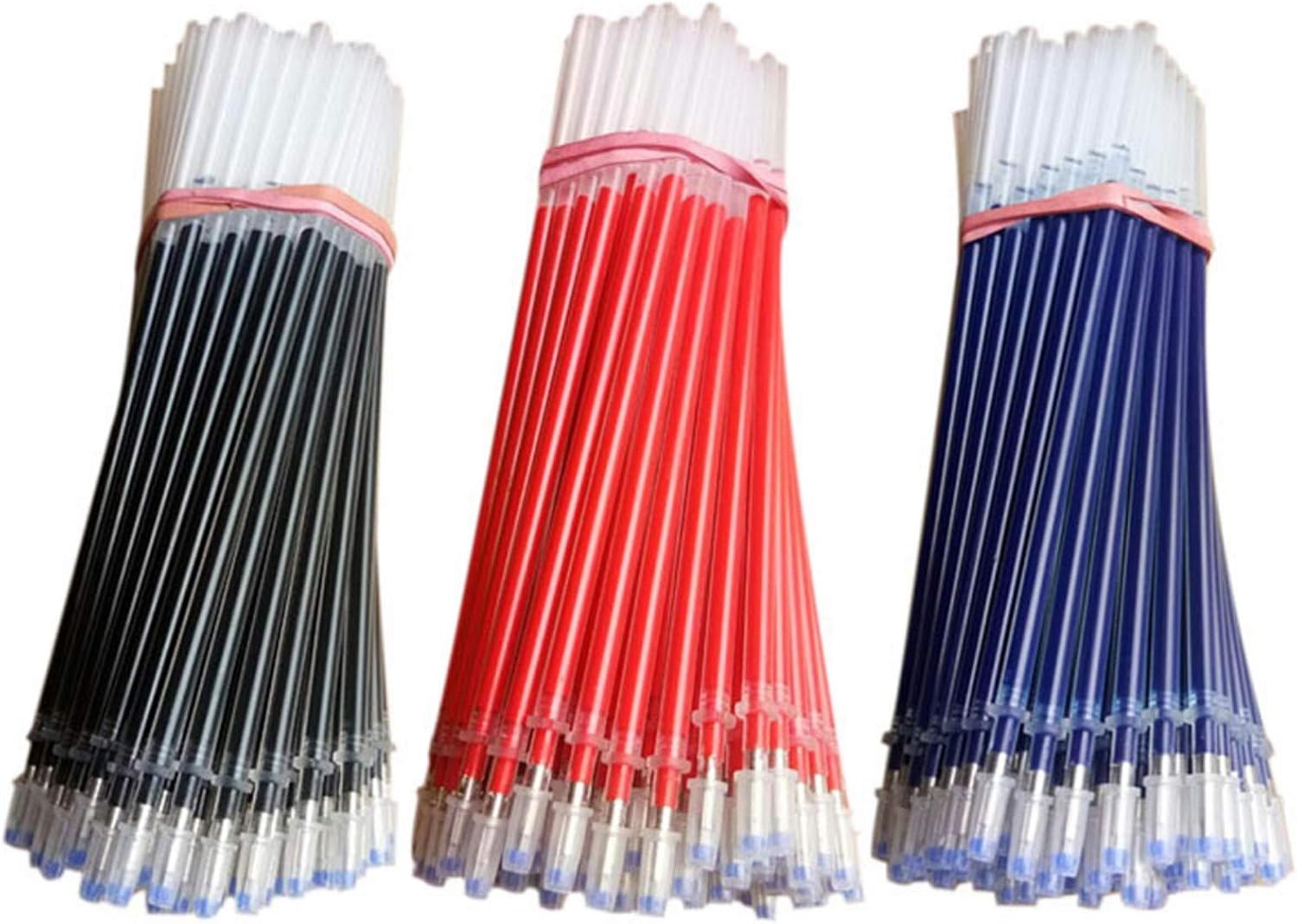 Maydahui 100 PCS Gel Pen Refills 3 Colour Black Blue Red Ink Metal Tip Bullet 5 mm Aperture for School Student Office