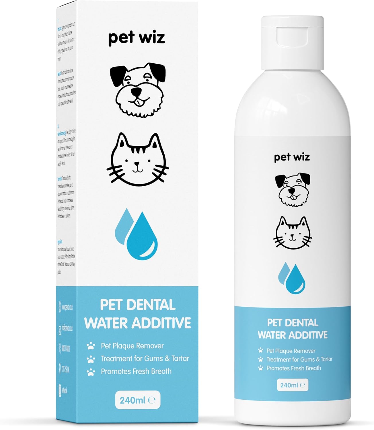 pet wiz Dental Water Additive for Dogs & Cats | Fights Bad Breath | Removes Plaque & Tartar | Promotes Healthy Gums | 240ml