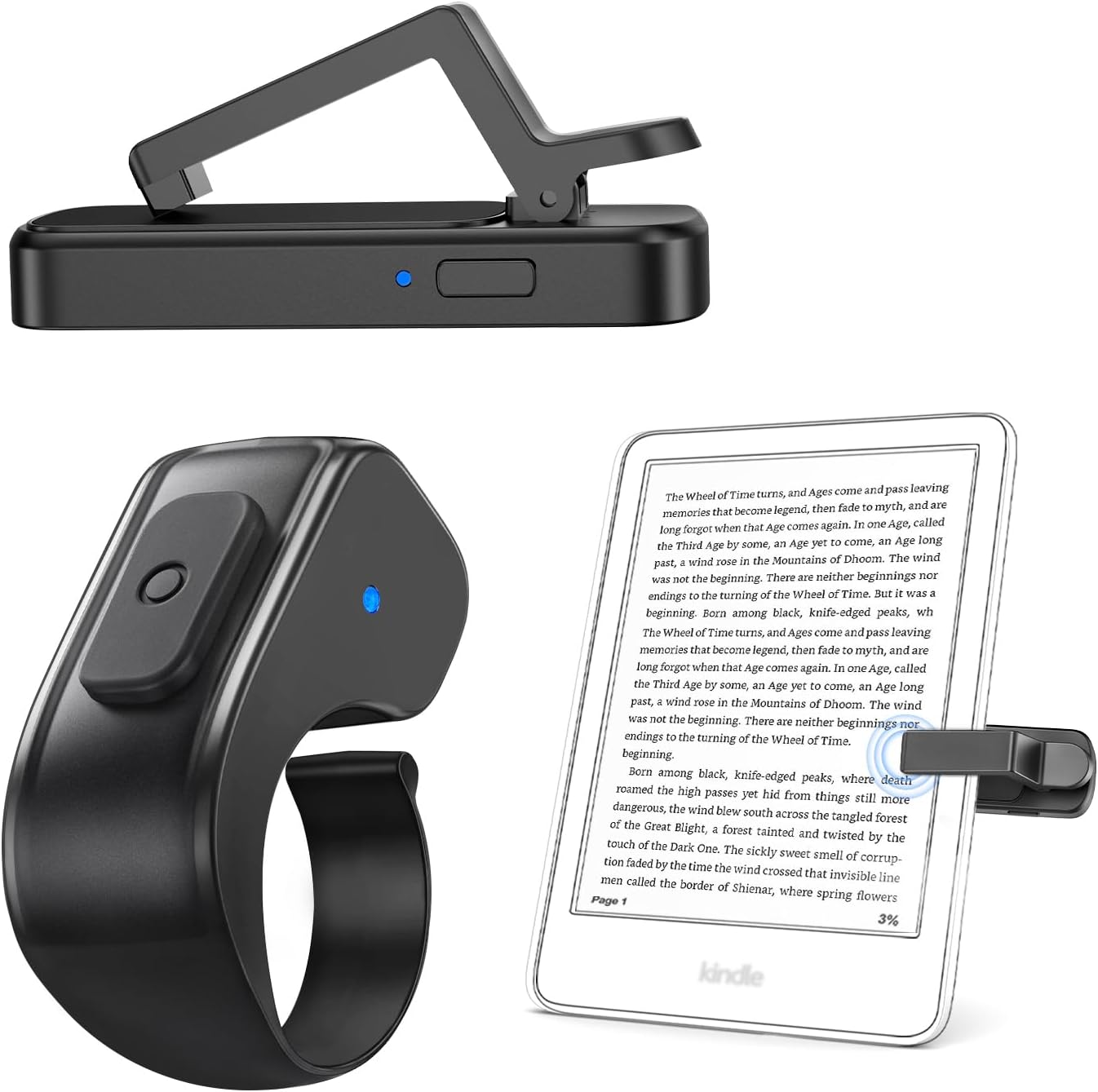 DATAFY [Case-Friendly] Remote Control Page Turner Ring for Kindle Paperwhite Oasis Scribe Kobo eReaders, Camera Camcorder Remote Controls, Page Turner Clicker for iPhone ipad Tablets with Storage Bag