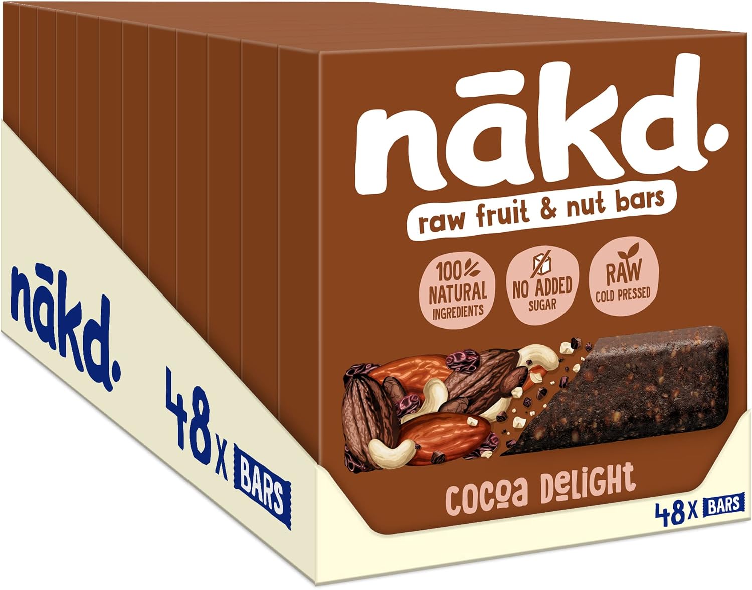 Nakd Cocoa Delight Natural Fruit & Nut Bars - Vegan - Healthy Snack - Gluten Free - 35g x 48 bars