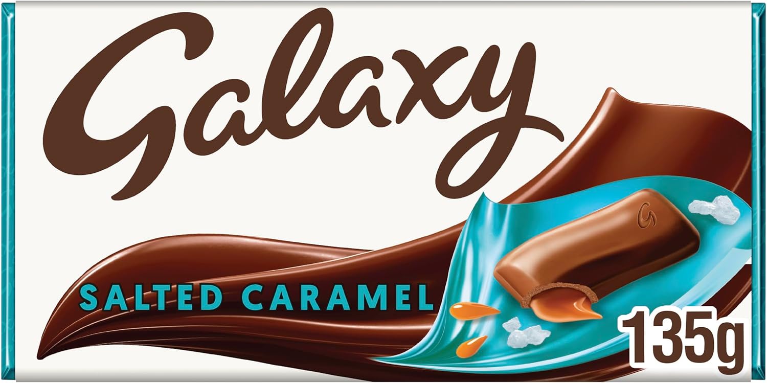 Galaxy Salted Caramel Chocolate Sharing Bar 135g, A Large Block of Smooth Milk Chocolate with Salt & Caramel Pieces, for Gifting, Snacking, Big Nights In, Picnics & Much More