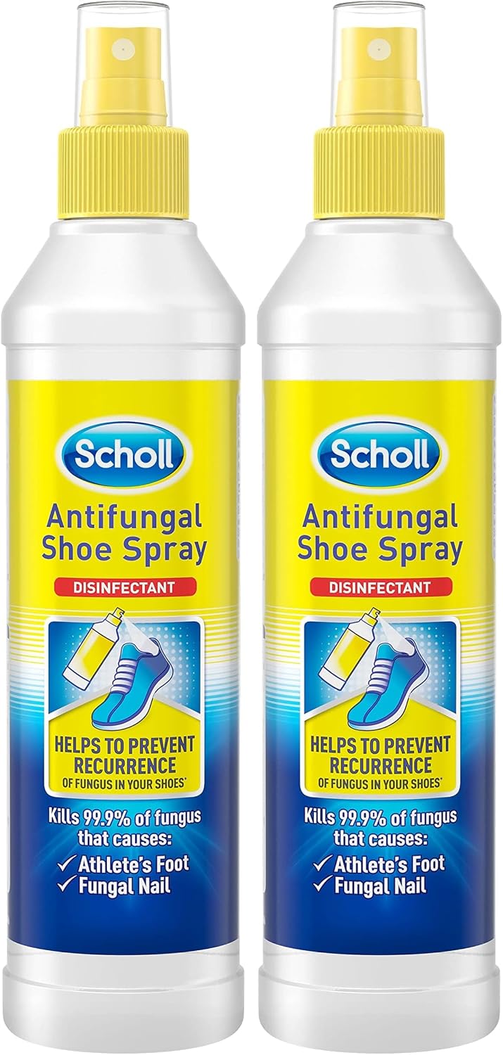 Scholl Shoe Spray Antifungal Disinfectant, 250ml - Kills 99.9% of Fungal Nail & Athlete's Foot Causing Fungi, & Odour Causing Bacteria, Pack of 2