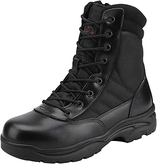 NORTIV 8 Men's Military Tactical Work Boots Side Zipper Leather Motorcycle Combat Boots Trooper(6-8 Inches)