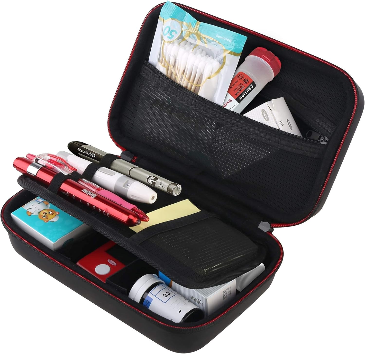 BOVKE Glucose Monitor Case, Diabetic Supply Case for Diabetes Testing Kit, Diabetic Supplies Travel Case for Glucose Meter, Blood Sugar Test Strips, Lancets, Needles, Insulin Pen and Medication, Black