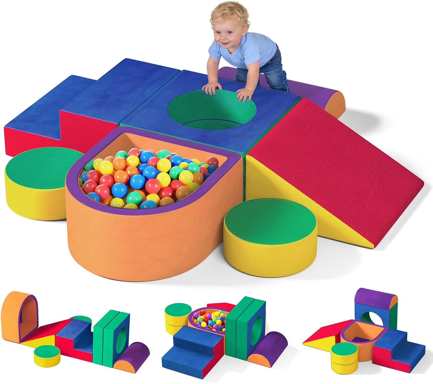 6PC Toddler Climbing Toys Indoor, Foam Climbing Blocks for Toddlers | Crystal Velvet Foam Climbing Blocks for Toddlers 1-3, Soft Baby Climbing Toys for Climbing and Crawling, Balls not Included