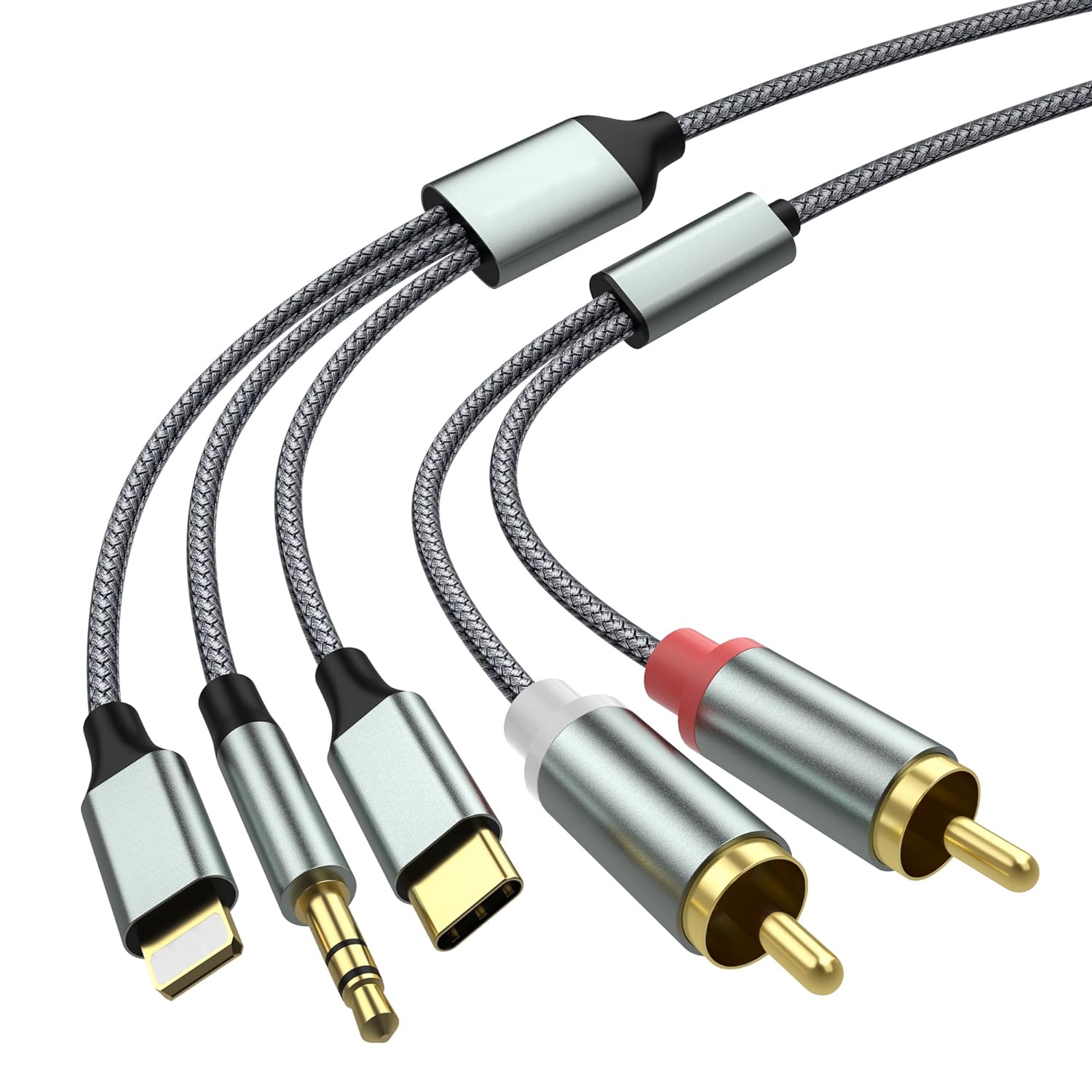 Lightning to RCA Cable Audio Aux Adapter（2.3M）,RCA to 3.5mm Cable，USB C to 2 RCA Audio Cable， (3 in 1 Audio Cable) for Power Amplifier, Car, Home Theater, Speaker and More(Lightning Compatible)