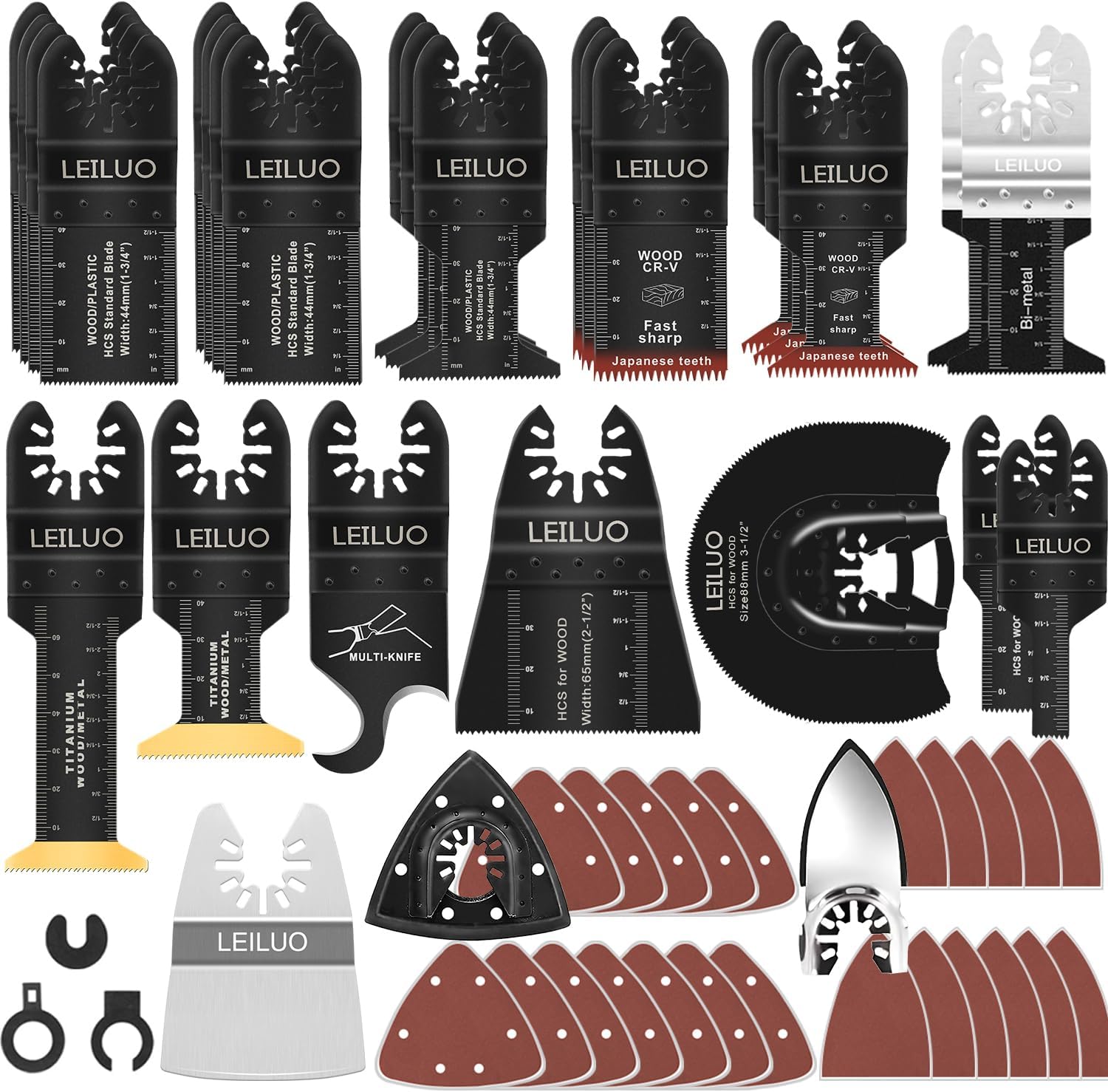 LEILUO 134 Pcs Multitool Blade Kits for Cutting Sanding and Scraping Universal Multi Tool Accessories with Storage Bag Compatible with DeWalt Makita and More
