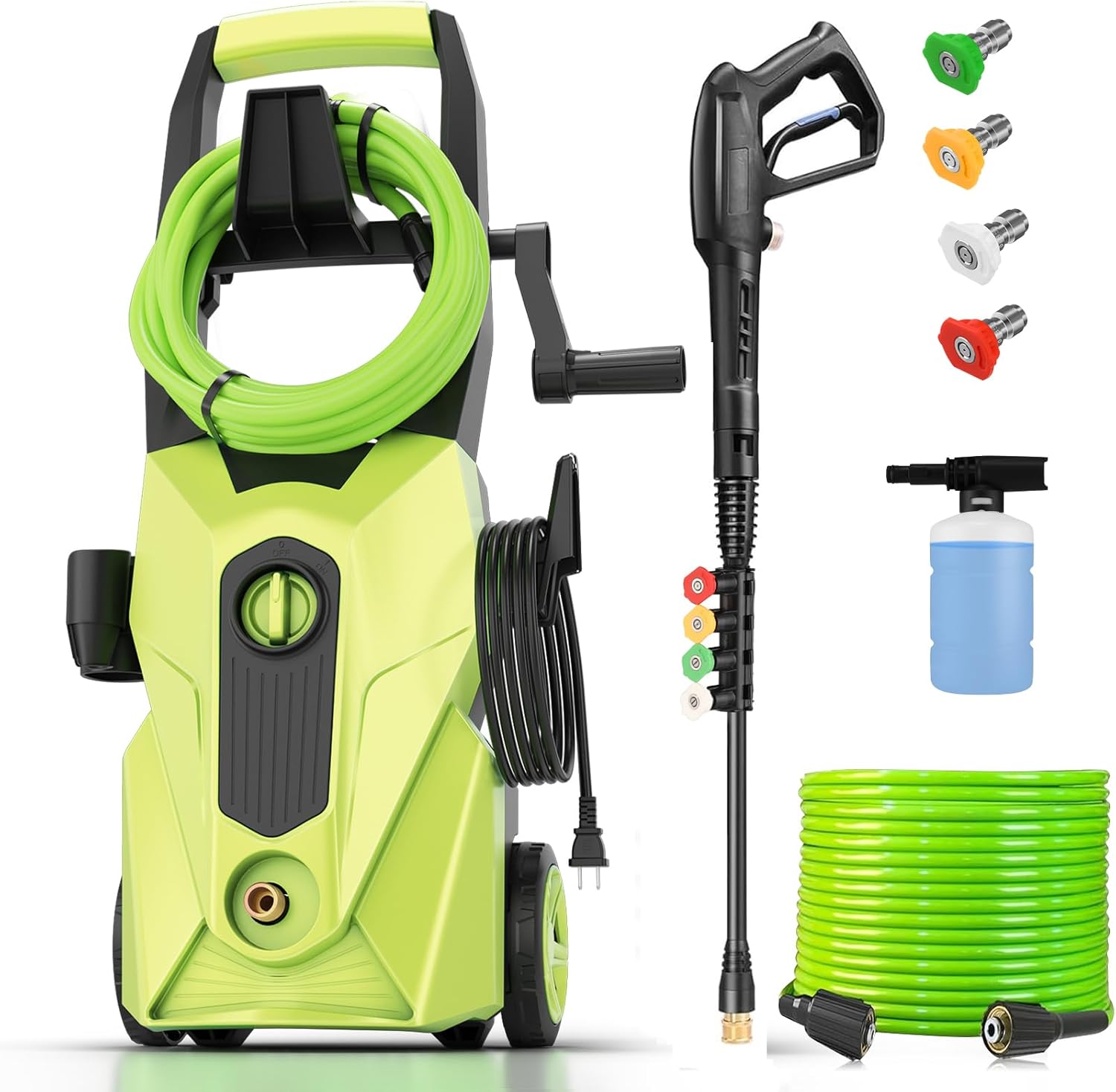 2025 New 5000PSI Electric Pressure Washer, Power Washer with 33FT Resistant Extension Hose and 4 Nozzles, Compatible with Undercarriage Cleaners, Professional Powerwashers for Home/Car(Light Green)