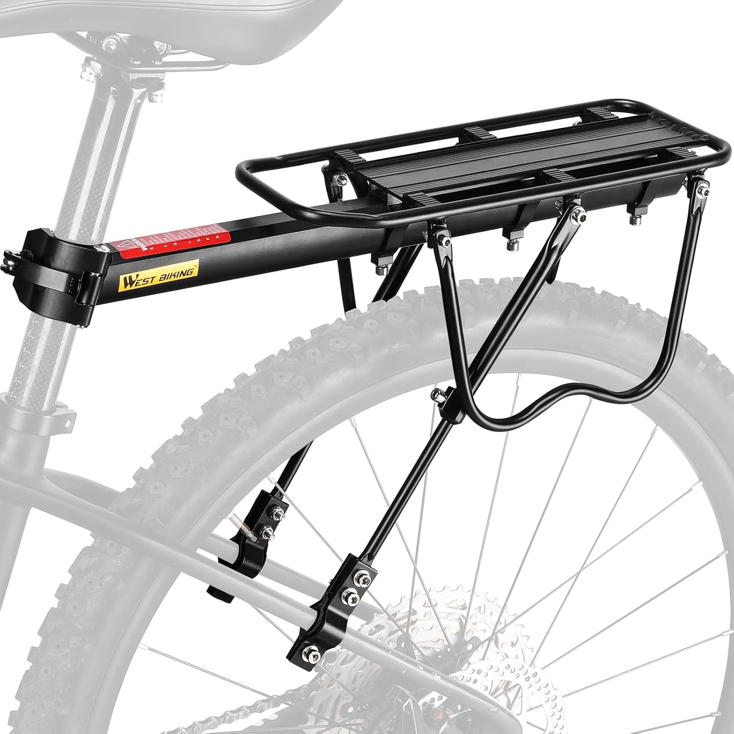 West Biking Rear Bike Rack - Adjustable Pannier Rack, 50 KG Load Capacity, Aluminum Alloy Luggage Carrier With Reflector for Cycling and Commuting