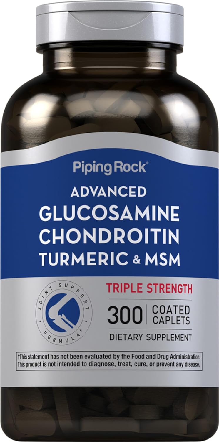 Piping Rock Glucosamine Chondroitin Turmeric MSM | 300 Caplets | Triple Strength | Advanced Supplement | Non-GMO & Gluten Free