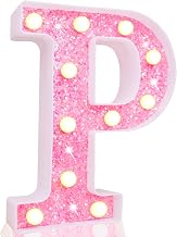 Pooqla LED Marquee Letter Lights, Light Up Pink Letters Glitter Alphabet Letter Sign Battery Powered for Night Light Birthday Party Wedding Girls Gifts Home Bar Christmas Decoration, Pink Letter P