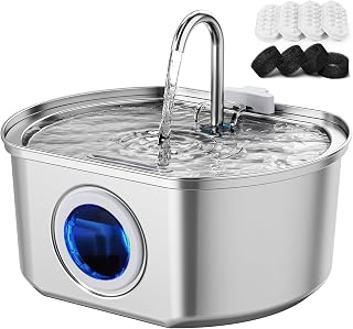 Cat Water Fountain Stainless Steel: 108oz/3.2L Cat Fountain for Drinking- Pet Water Fountain for Cats Inside - Automatic Cat Water Dispenser Bowl - Cat Feeding & Watering Supplies - Water Level Window