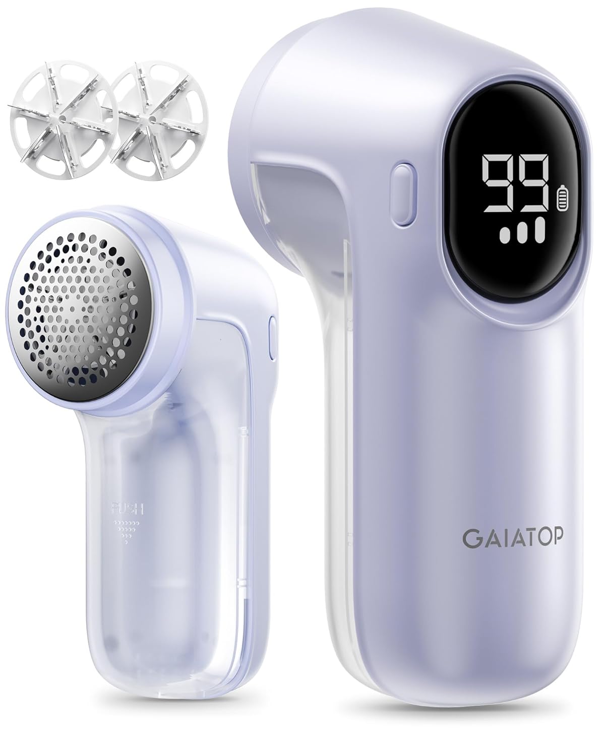Gaiatop Fabric Shaver Rechargeable, Electric Lint Remover with LED Display, 6 Leaf Blade, 3-Speed Sweater Depiller for Clothes, Furniture, Couch, Fuzz, Purple