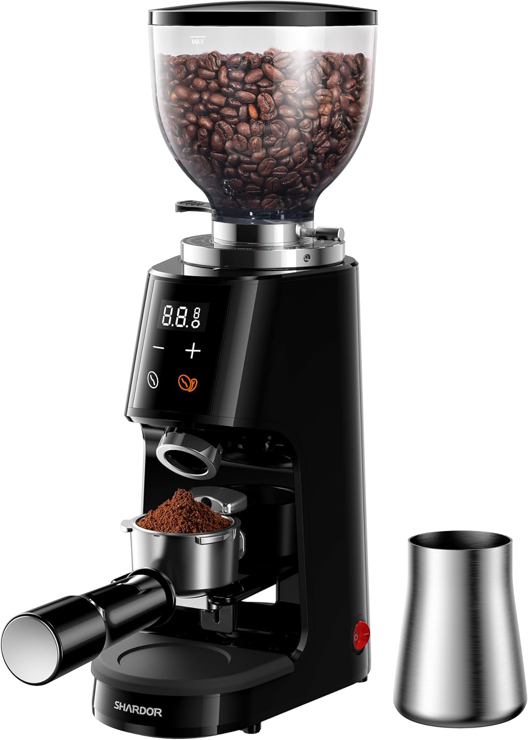 SHARDOR Professional 64mm Burr Coffee Grinder with 100 Grind Settings and All-Metal Chamber, Coffee Bean Grinder with Adjustable Electronic Timer and LED Display, Anti-Static, Black, 120V Only