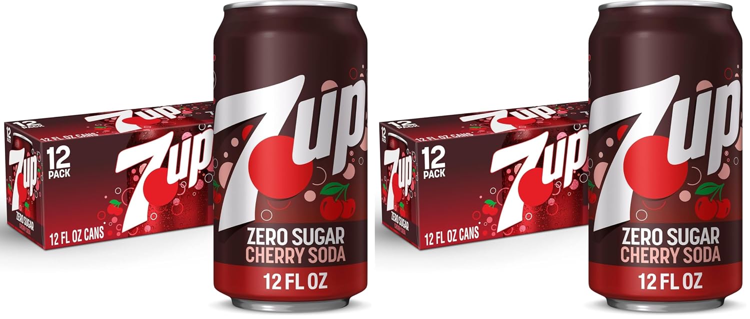 7UP Cherry Zero Sugar Soda, 12 fl. oz. Cans, 12 Pack (Pack of 2)