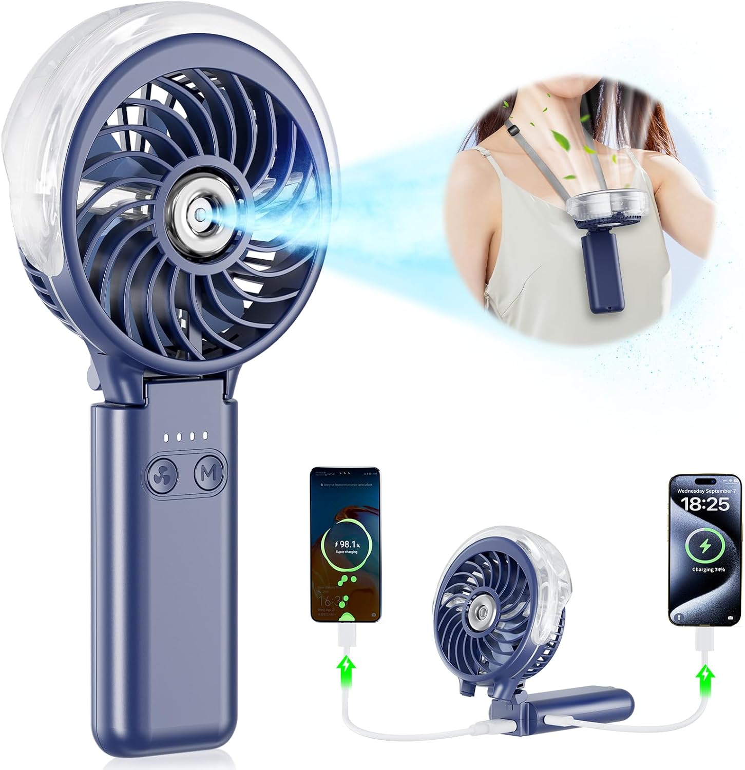 HandFan 5200mAh Handheld Misting Fan with Power Bank, 34ml Water Tank, Rechargeable Personal Fan, Spray Water Mist Fans, Electric Mini Hand Fans for Beach, Travel & Outdoor