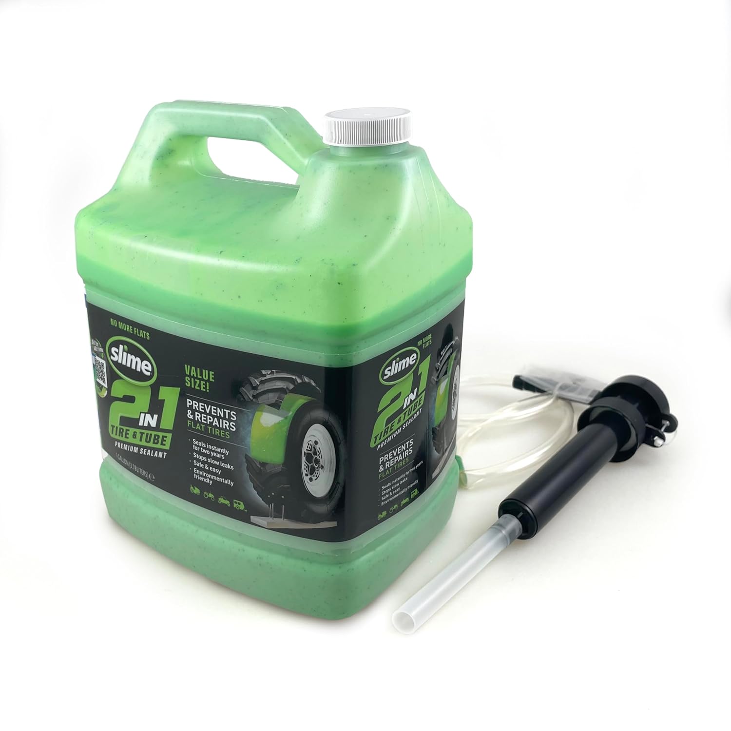 Slime 10207 2-in-1 Tire & Tube Sealant Puncture Repair Sealant, 2-in-1, Premium, Prevent and Repair, Suitable for All Off-Highway Tires and Tubes, Non-Toxic, Eco-Friendly, 1 Gallon jug