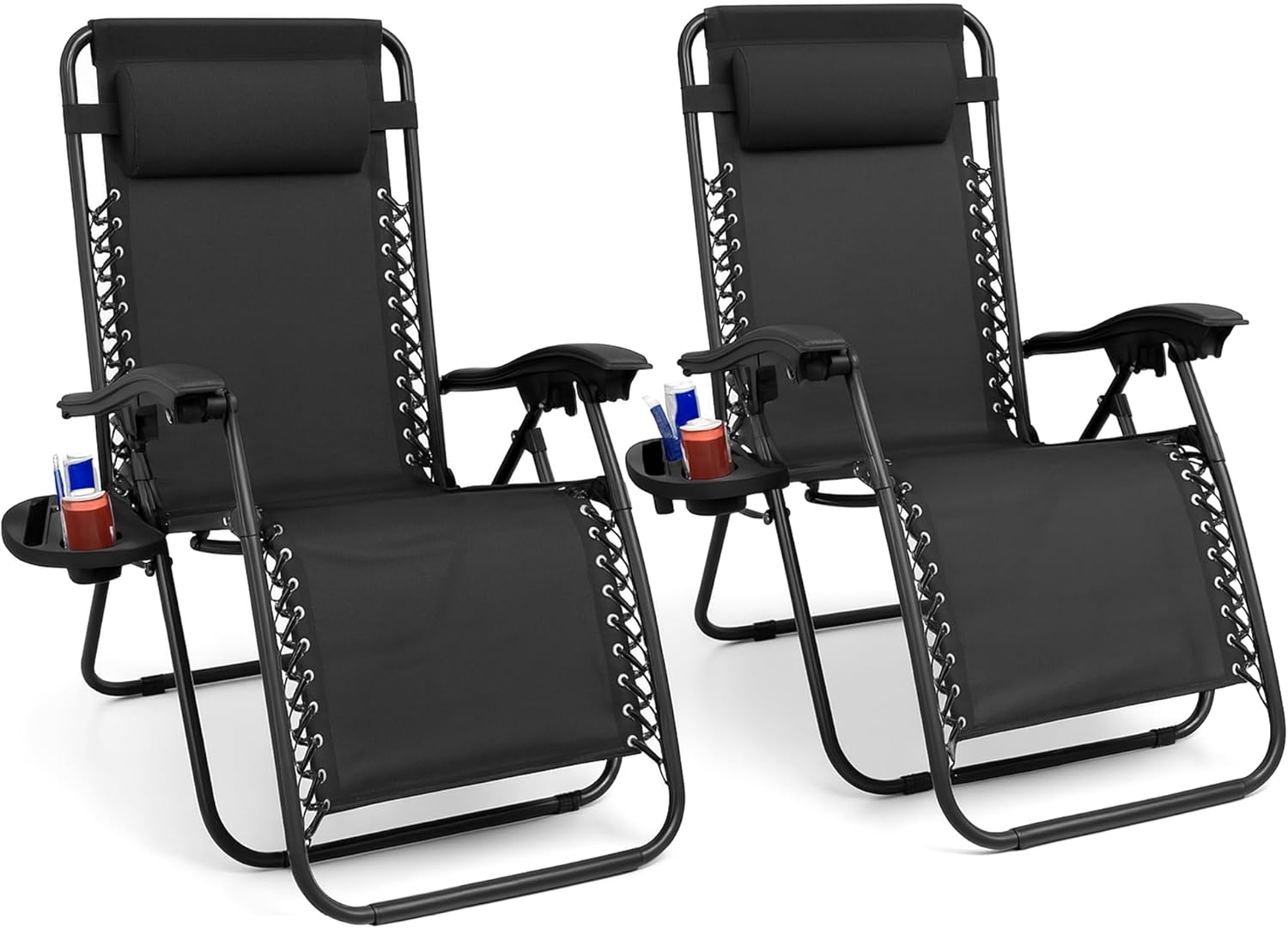 Sakusei Tools Zero Gravity Black Folding Garden Chair Sun Lounger Pack of 2