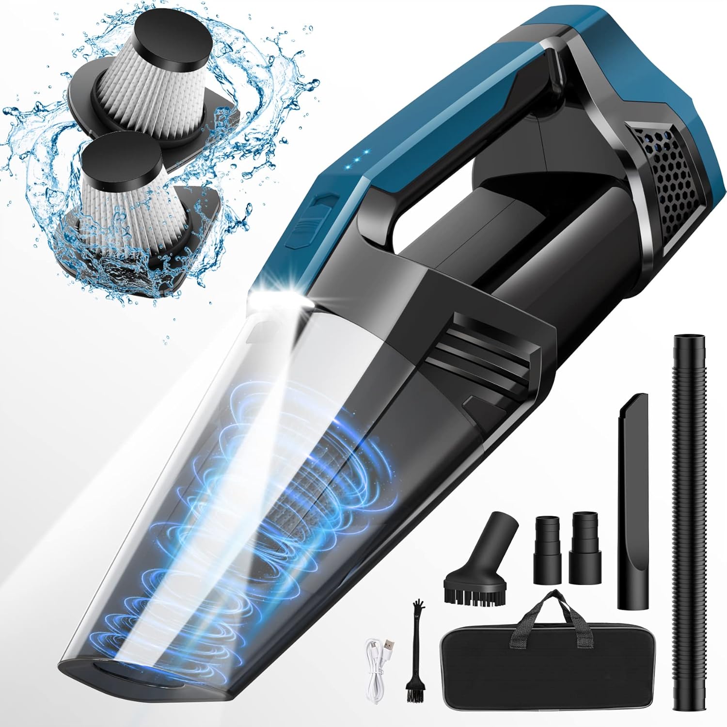 Cordless Car Vacuum Lightweight High Power Handheld Vacuum Cleaner with LED Light, Upgraded Hand Vacuum for Car Home Office and Pet Hair, BlackBlue
