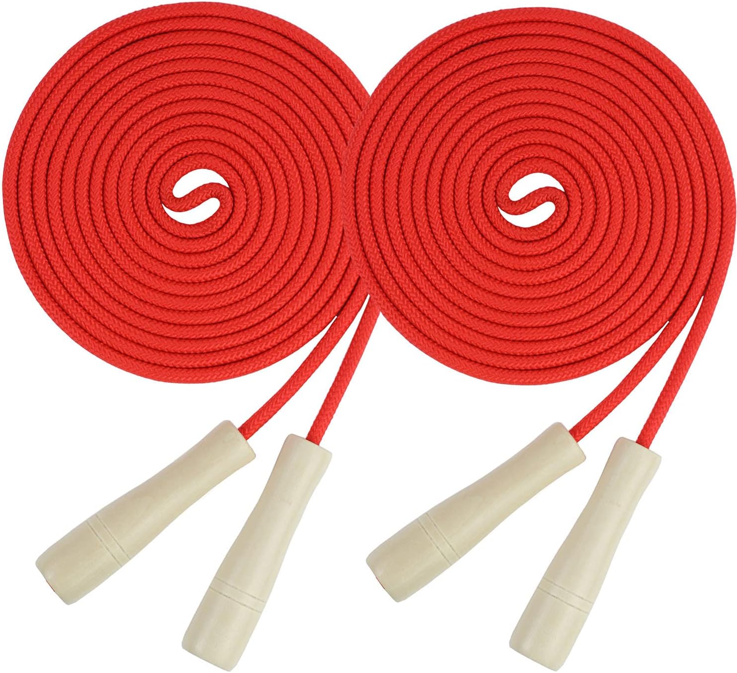 Double Dutch Jump Rope 16 ft 2 Pack, Adjustable Long Skipping Rope with Wooden Handle, Multiplayer Team Jumping Rope for Kids Adults, Long Enough for 5-6 Jumpers
