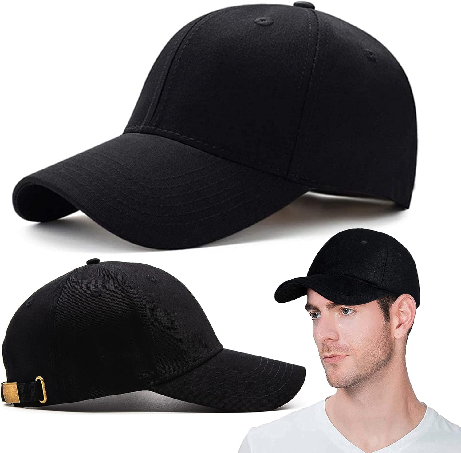 TENZAR Plain Baseball Caps for Mens and Womens with Buckle - Full Breathable Cotton Mens Cap for Running Golf, Gym, Workout, Sports, Fashion & Office - Baseball Caps Mens Black