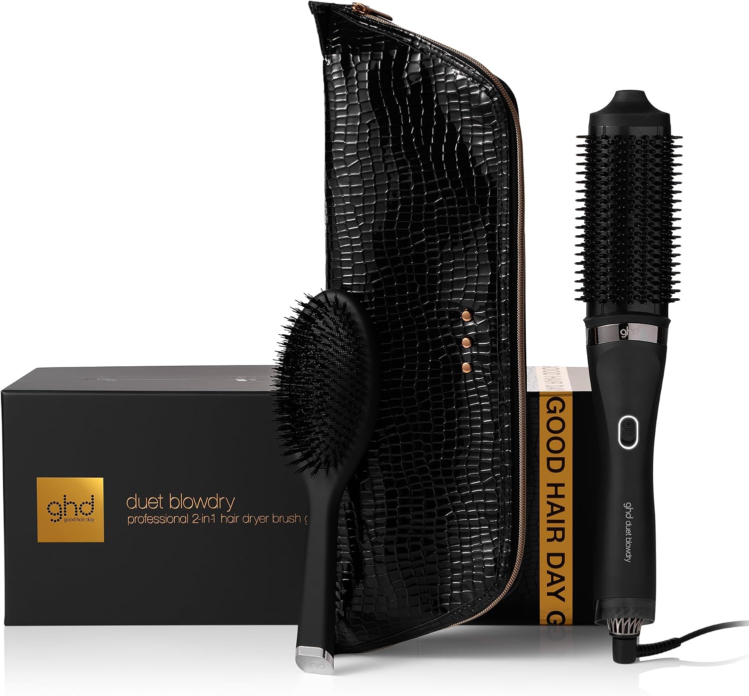 ghd Duet Blowdry 2-in-1 Hot Air Brush, Black | 2-in-1 wet-to-dry styling, 3x more volume, More shine, Frizz-free finish, Heat damage-free, Quiet styling, Heated bristles