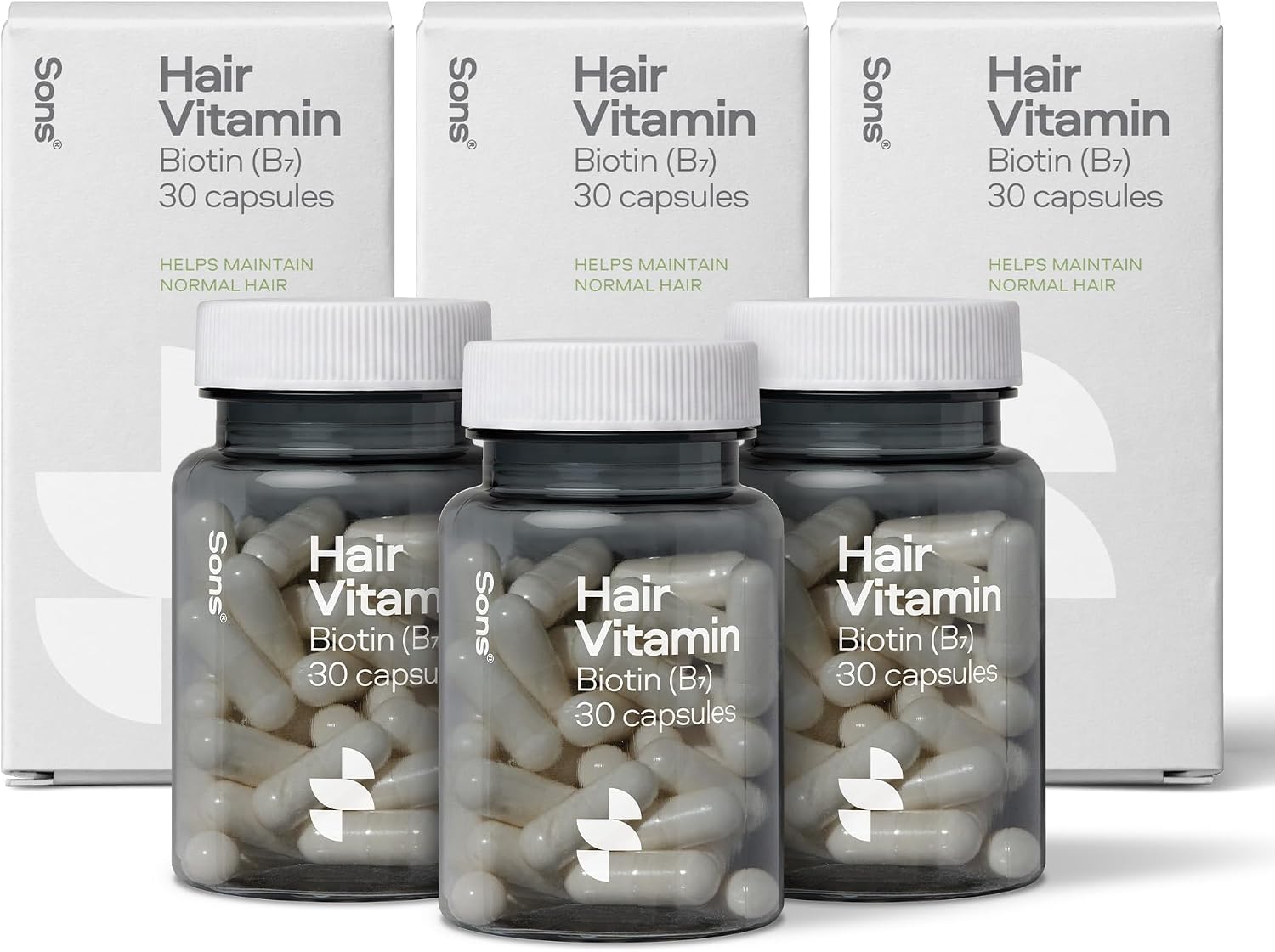 Sons Biotin 900ug (3x30 Capsules) Hair Growth Supplement. Vitamins for Men. | Can Improve Hair Growth & Quality, Helps Maintain the Strength of Hair Follicles, Vegan, 3 Month Supply, Made in Europe