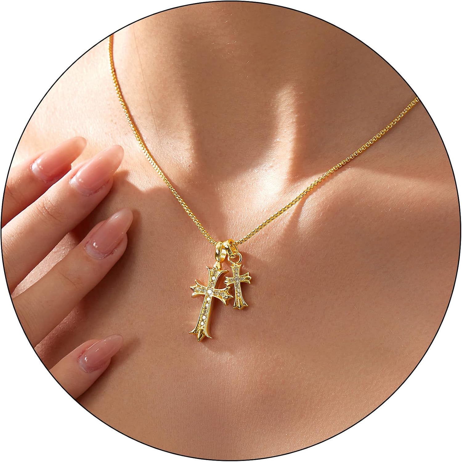 Partm Gold Cross Necklace for Women 14K Plated Dainty Pendant Cross Chain Faith Crucifix Choker Baptism Necklace for Women Trendy Religious Jewelry Hypoallergenic