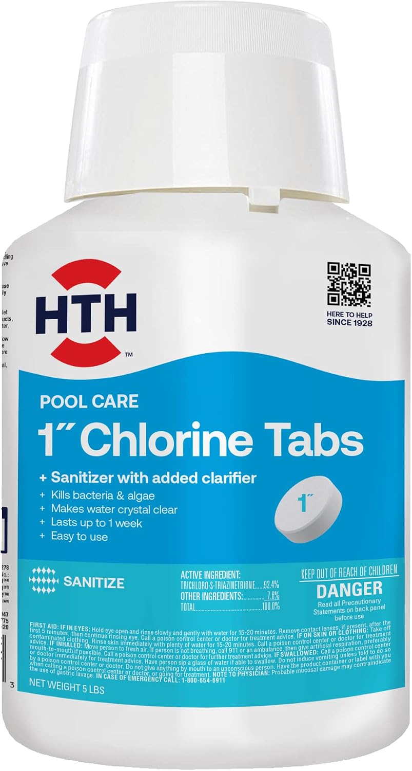 HTH 42047, Pool Care 1" Chlorine Tabs, 5 lbs