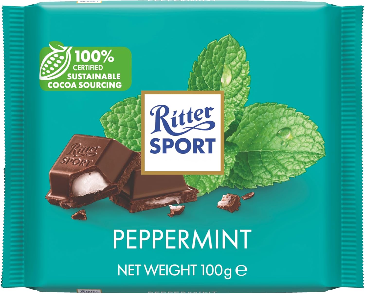 Ritter Sport Peppermint Dark Chocolate Bar, 100g, Chocolate Sharing Bar