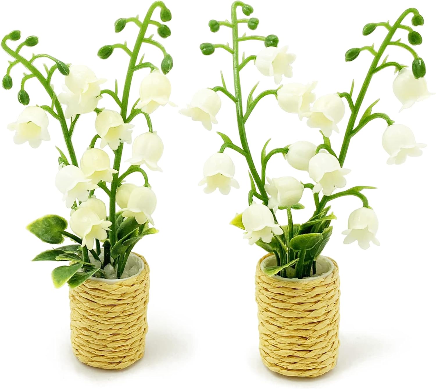 2Pieces Miniature Potted Plants Flowers Artificial Lily of The Valley Basket Bonsai for 1:12 Mini Dollhouse Scene Model Micro Landscape Decoration
