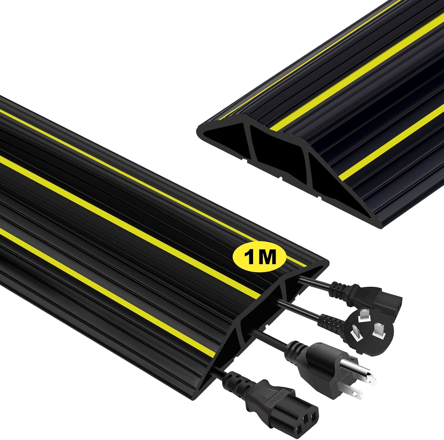 Adiwo Floor Cable Protector, 1M Heavy Duty Cable Floor Protector 3 Cord Channels, Outdoor Floor Cable Cover, Flexible Duct Cable Protector, Wire Cover for Offices, Retail, Gyms, Factories & Garages