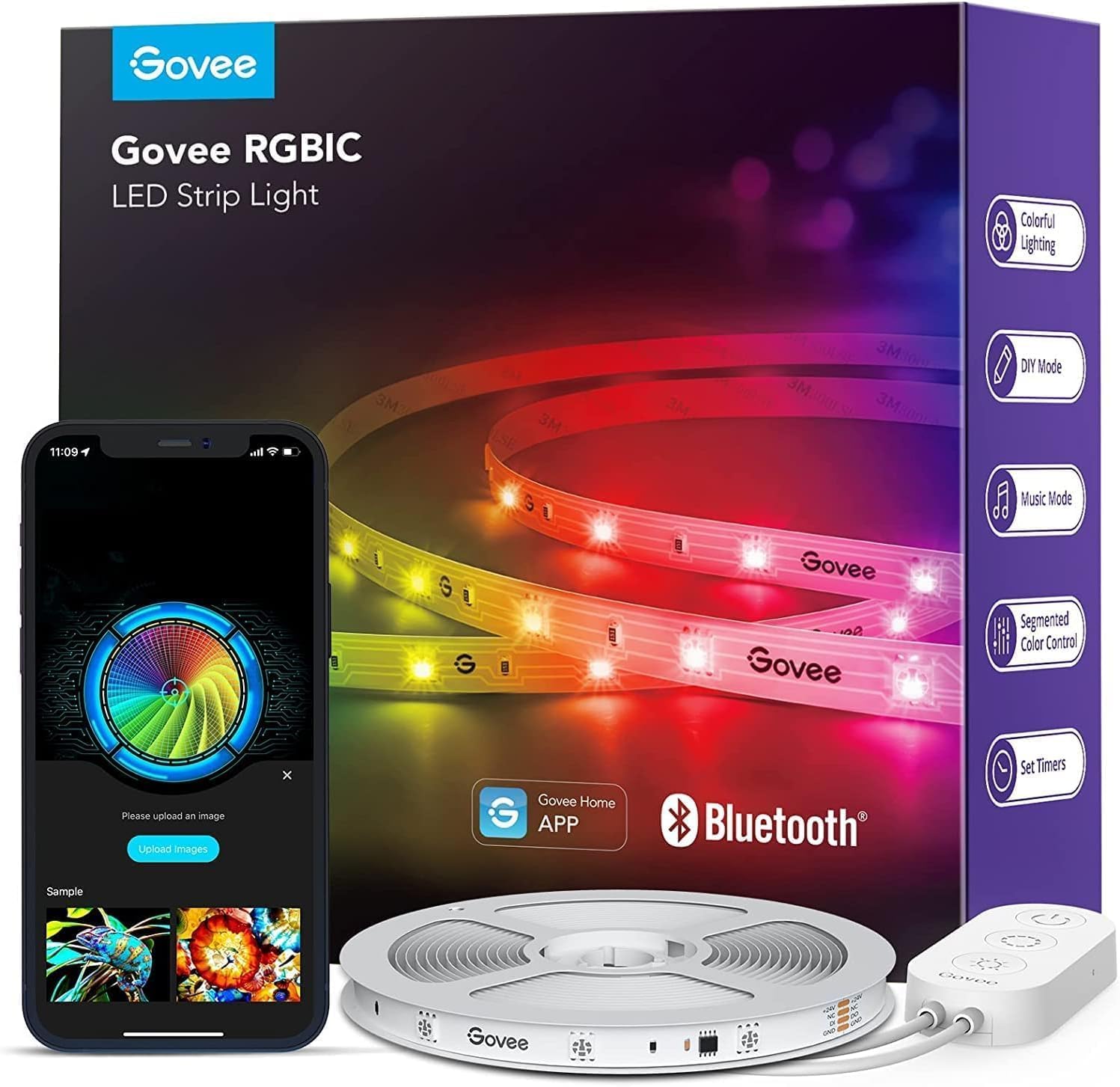 Govee LED Strip Light 10m, RGBIC, Bluetooth APP Control, Color Changing | Smart LED Light Strip with Music Sync, DIY for Bedroom Kitchen Party Home Decor, Not Support WiFi
