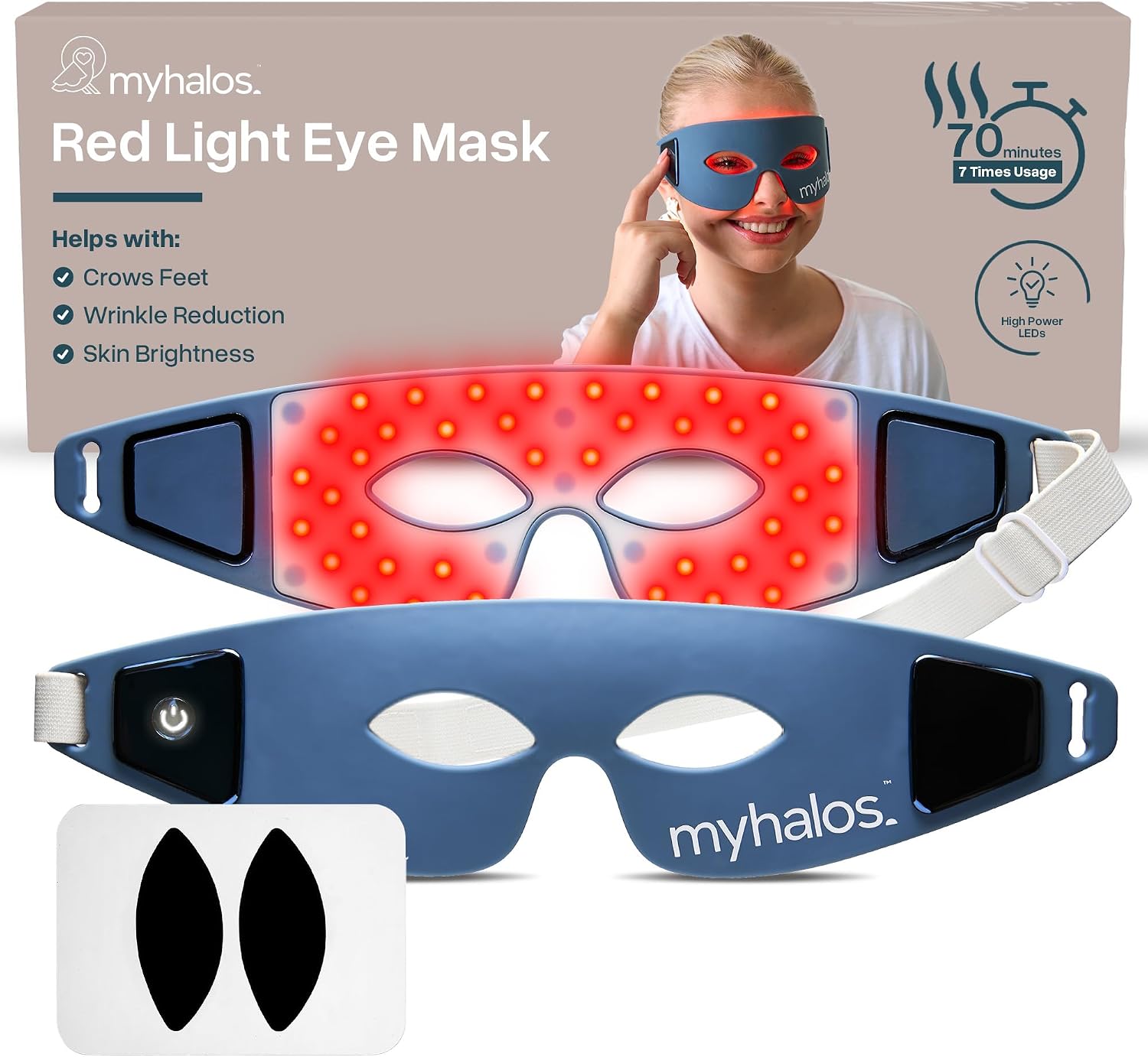 MyHalos Under Eye Red Light Therapy Mask -Advanced Red Light Mask & LED Eye Mask for Wrinkles, Dark Circles & Crows Feet - Red Light Therapy for Eyes, Anti-Aging Red Light Eye Therapy Led Face Mask