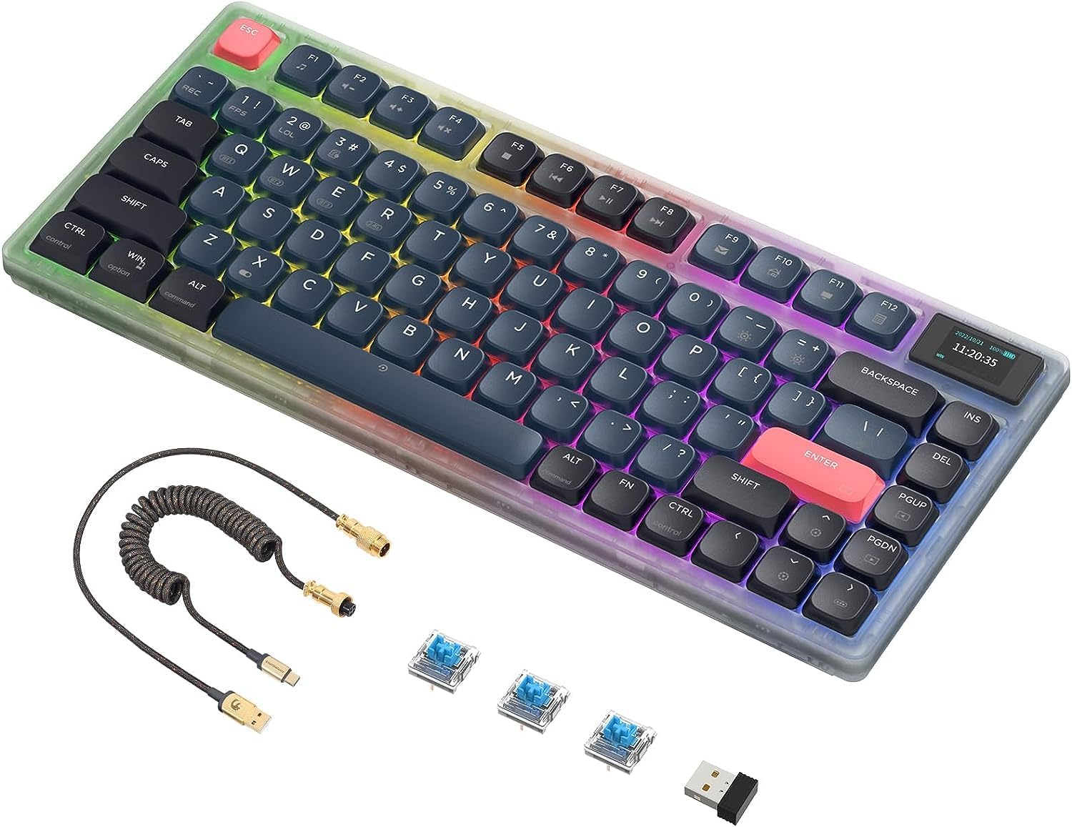 AJAZZ AK832PRO Mechanical Keyboard with Smart Screen, Ultra-thin, 75% Compact, Bluetooth 5.1 & 2.4G Wireless, Wired, Compatible with Windows & Mac OS