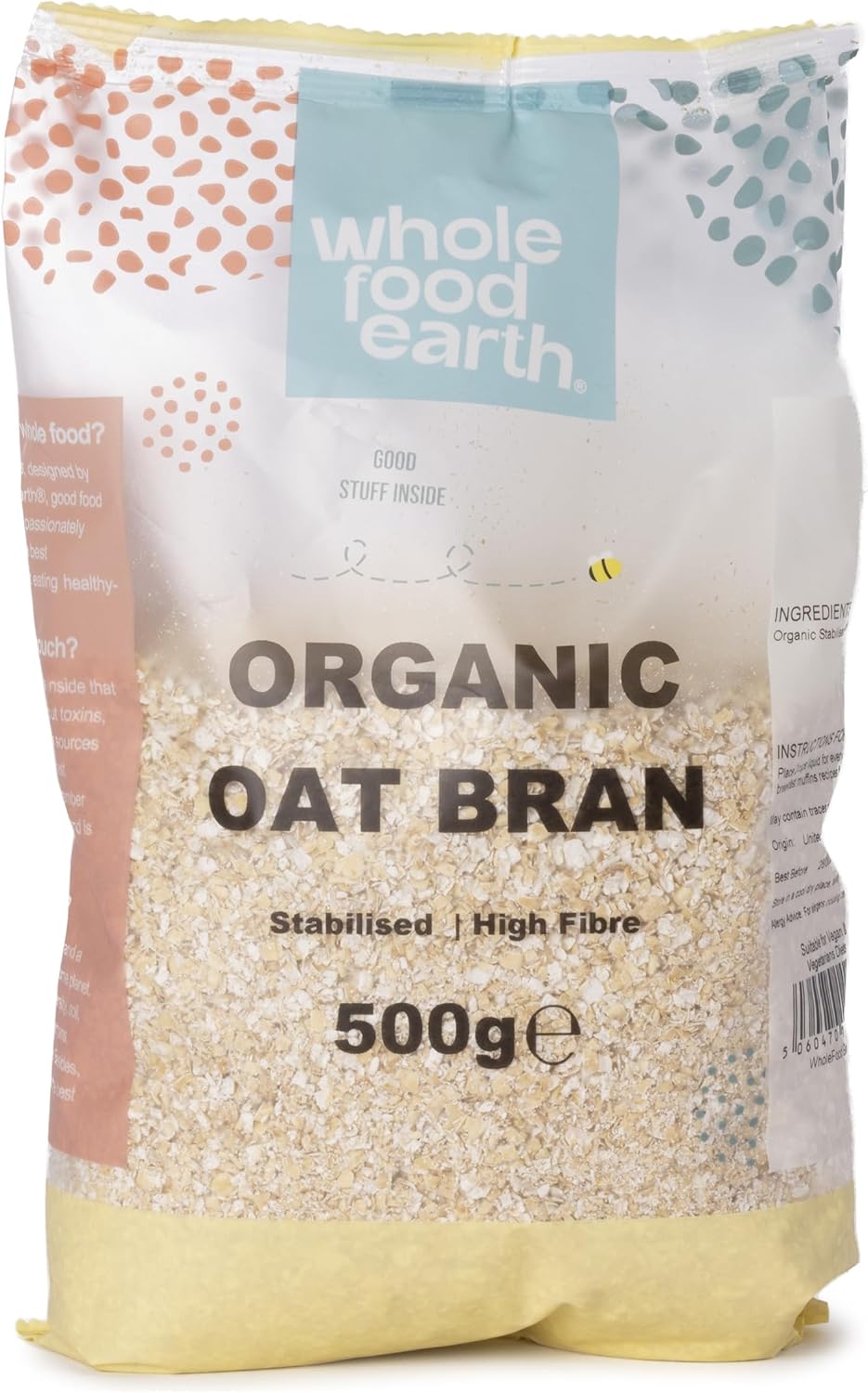 Wholefood Earth Organic Oat Bran Stabilised 500g | Stabilised | GMO Free | Vegan | High Fibre | Certified Organic