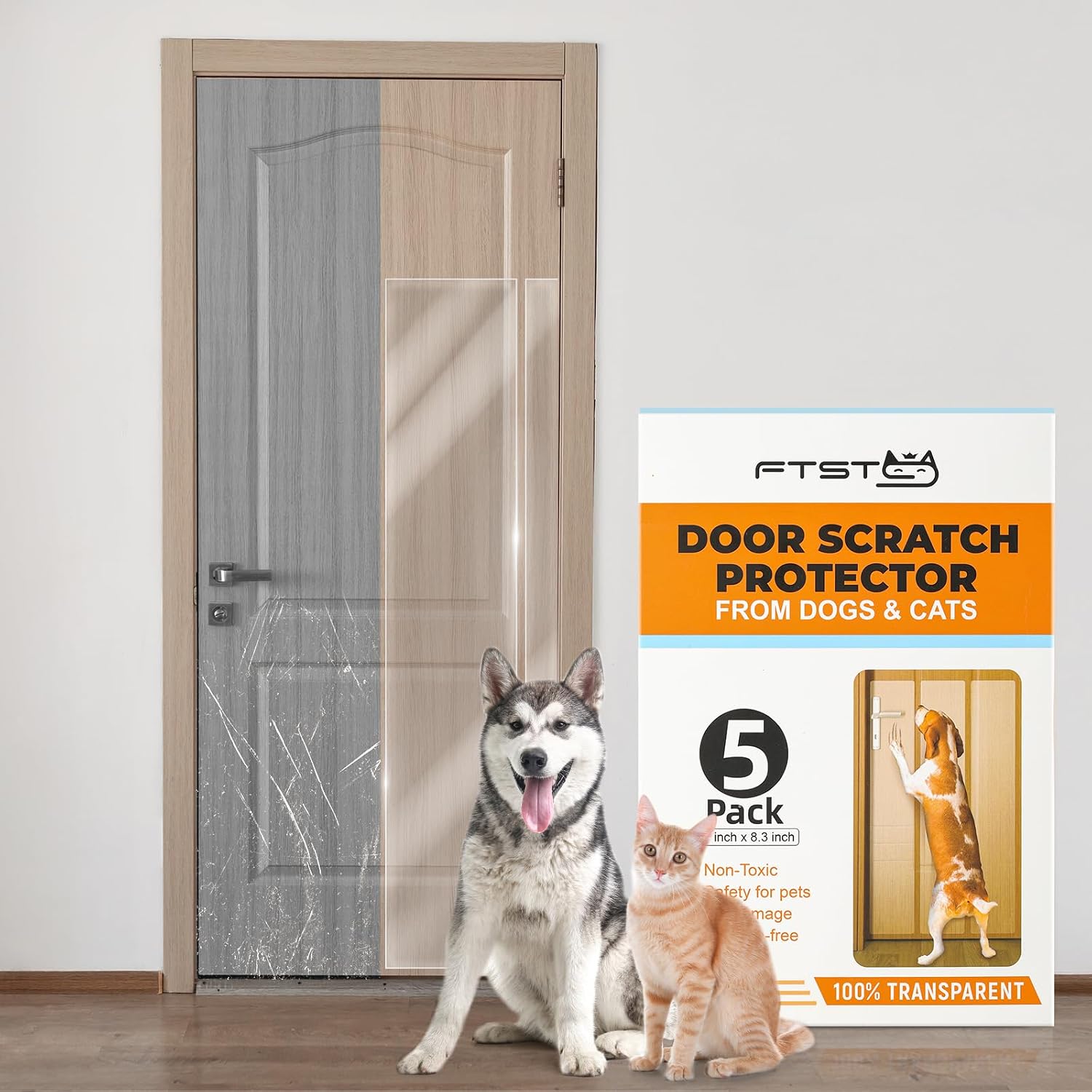 FTSTC 5-Pack Door Guard - 5 x 47'' x 8.3'' Cat & Dog Scratch Protector, Heavy Duty for Window Sill & Door Frame - Clear