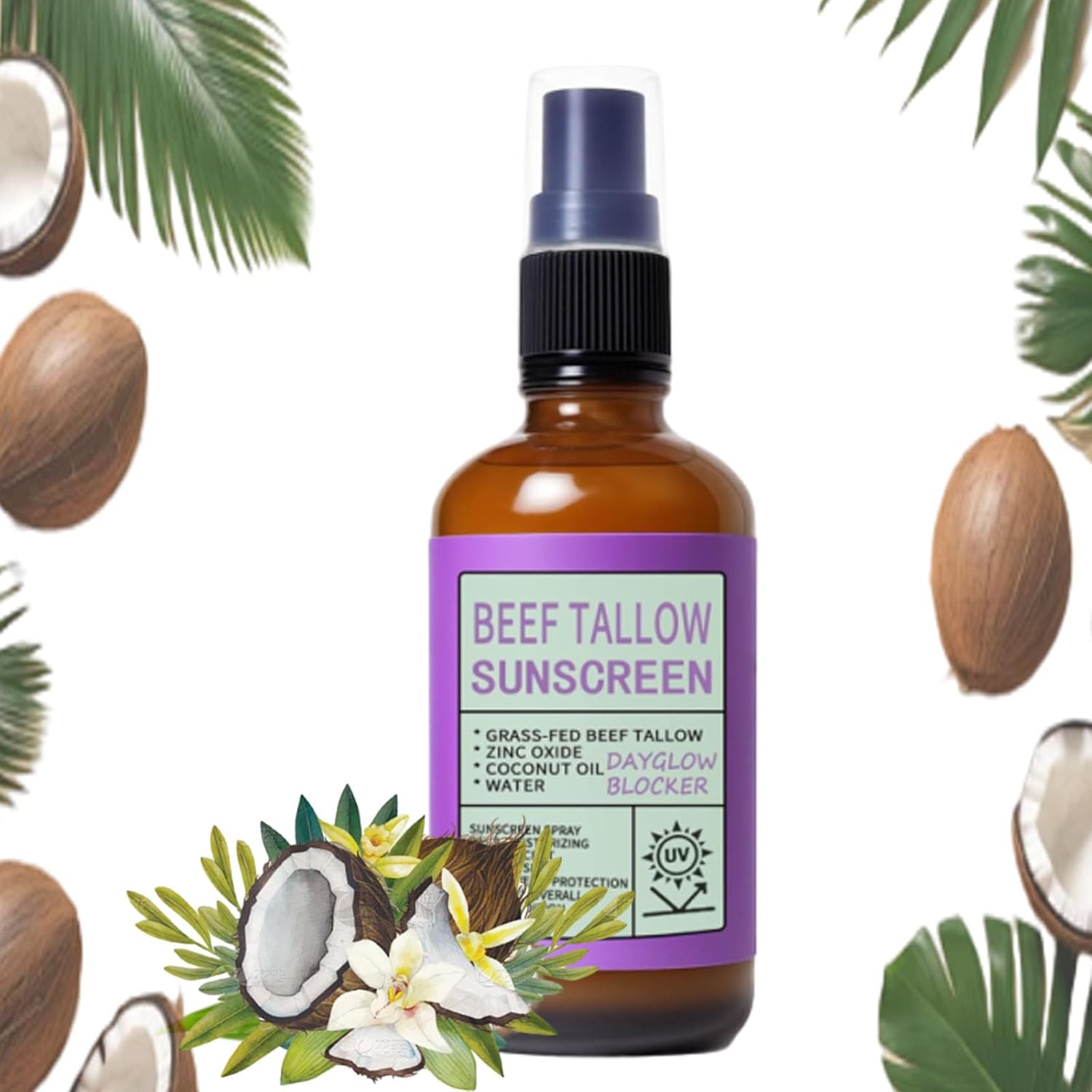 Grounded Labs Beef Tallow Sunscreen Spray, Grounded Labs Sunscreen Beef Tallow, Dayglow Blocker Sunscreens with Zinc Oxide & Coconut Oil, Natural Moisturizing Sunblock for Face & Body (1)