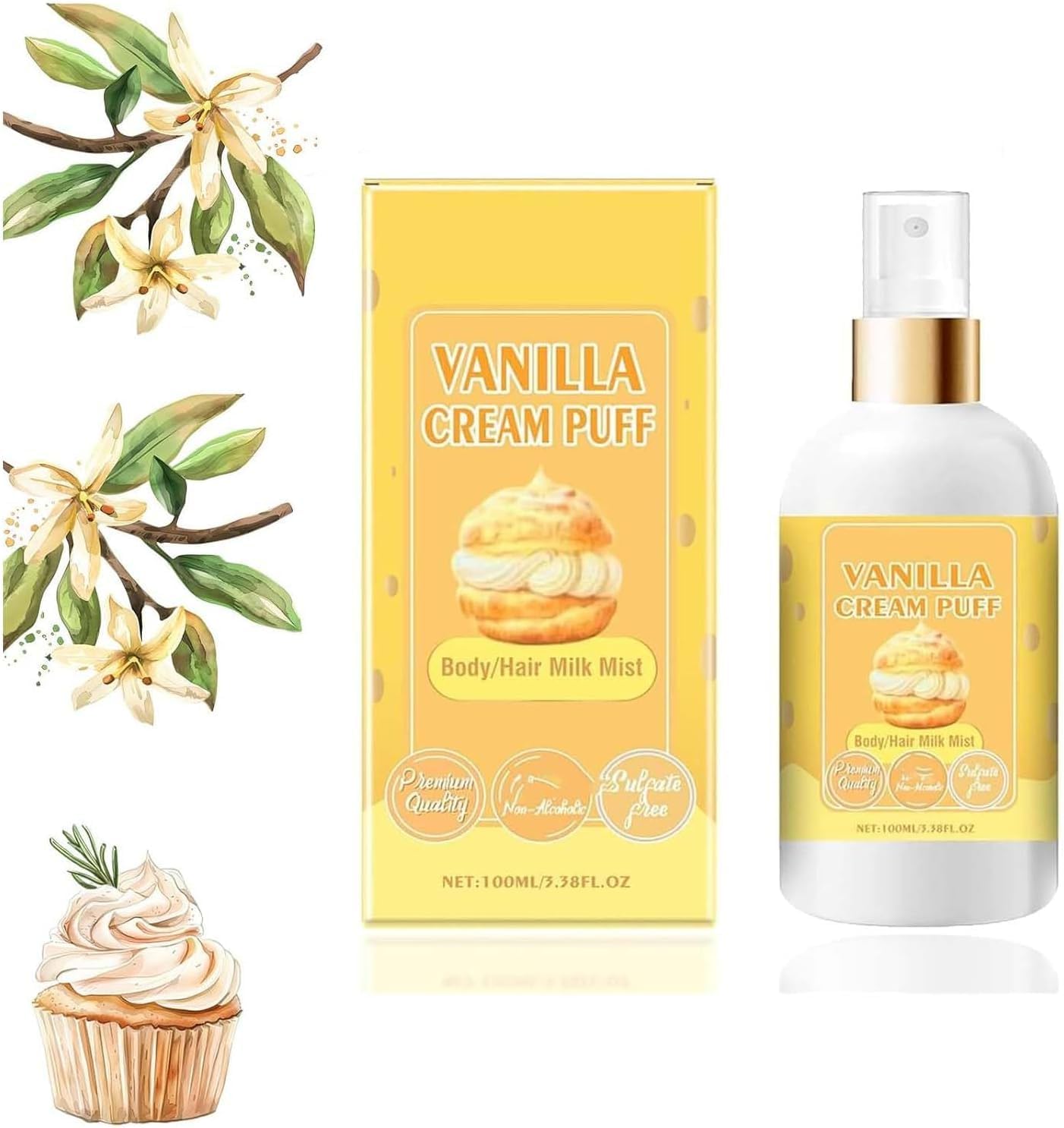 PETSBURG Vanilla Cream Puff Unisex Body and Hair Milk Mist, Vanilla Scent
