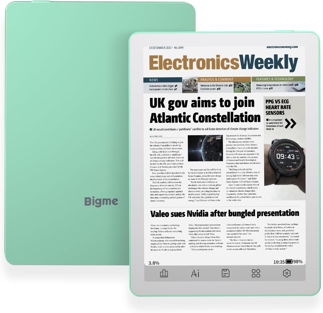 Bigme B6 Color Ebook Reader, 6 Inch e-Paper Tablet, 4GB+64GB Storage, Android 14 (Green)