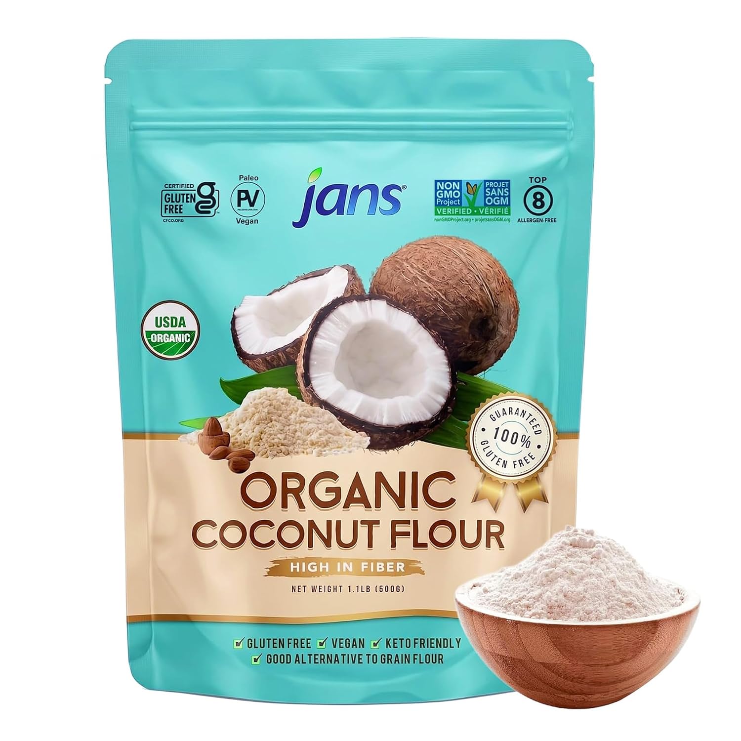 Jans Organic Coconut Flour, 1.1 Lb, Gluten Free Baking Substitute