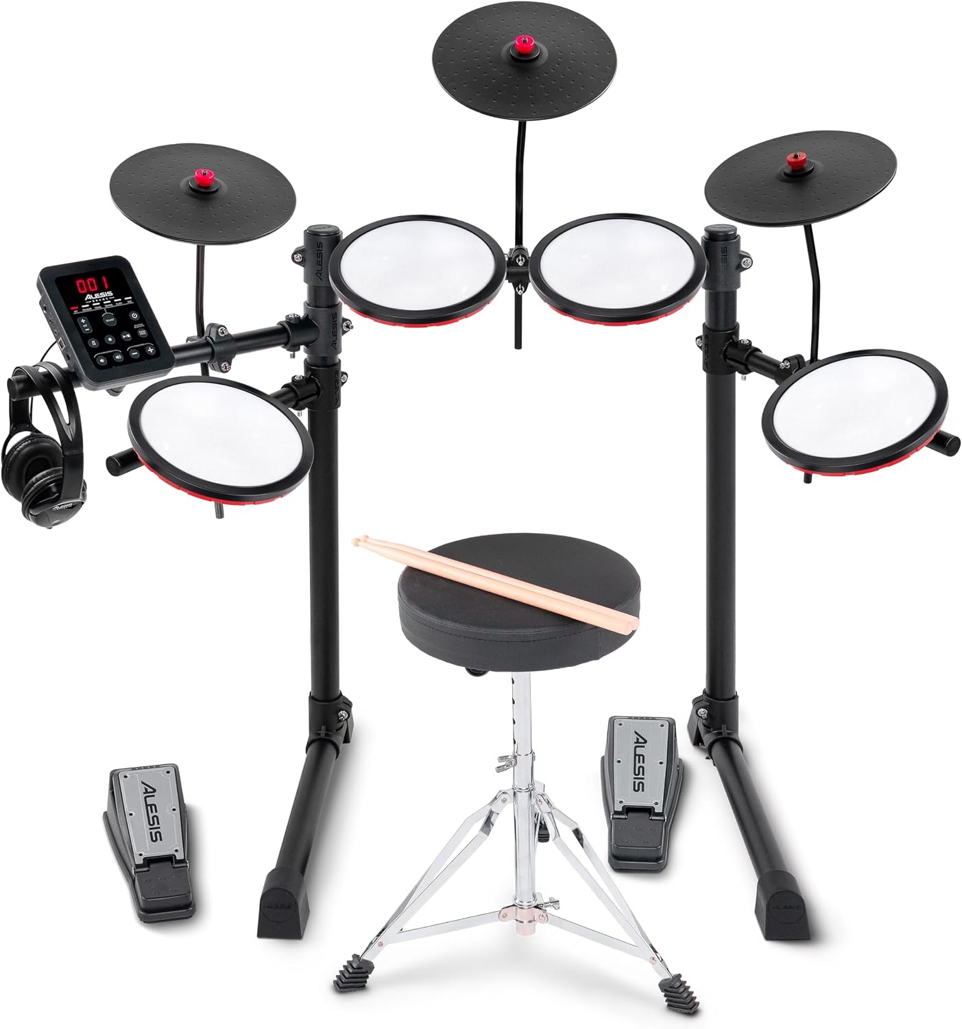 Alesis Turbo Max Electric Drum Kit | Compact, Foldable, Quiet Mesh Pads, 8" Toms , 8" Cymbals, Bluetooth, Drum Throne, Headphones, Drum Sticks, for Beginners