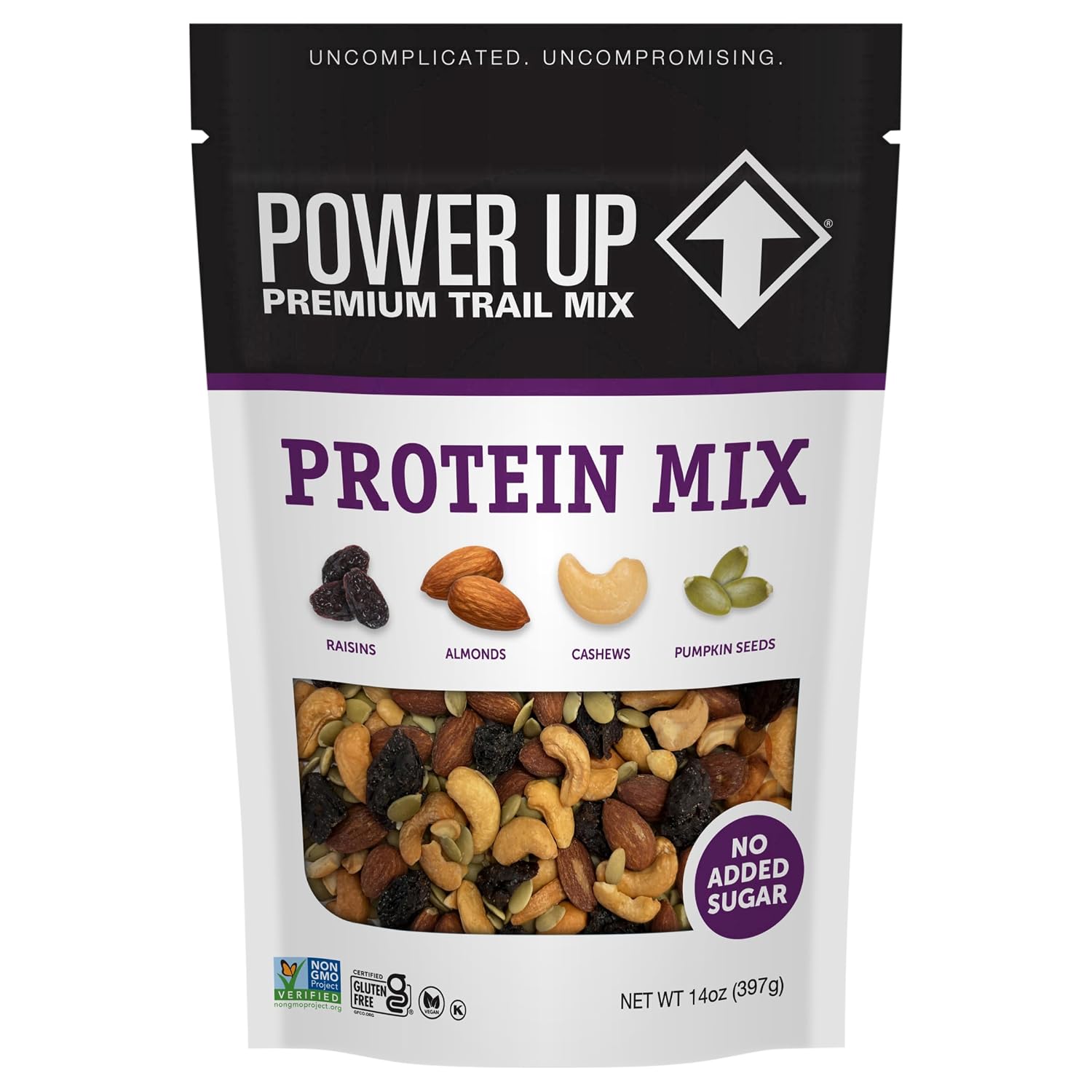 Power Up Premium Trail Mix - Protein Packed 14oz, No Added Sugar, Made Without Peanuts, Gluten Free, Vegan, Non-GMO